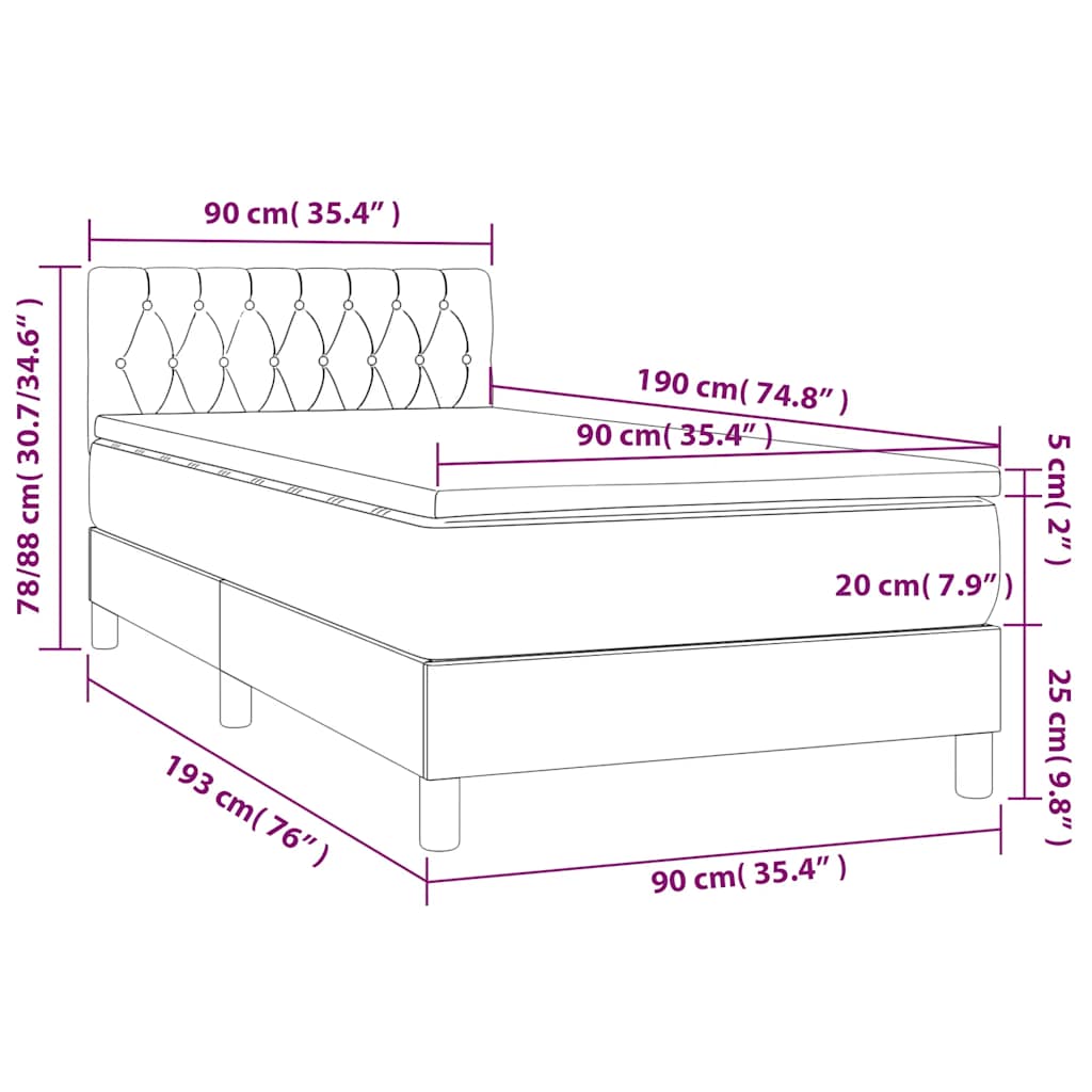 Sommier à lattes de lit avec matelas et LED Bleu foncé 90x190cm - XIOS