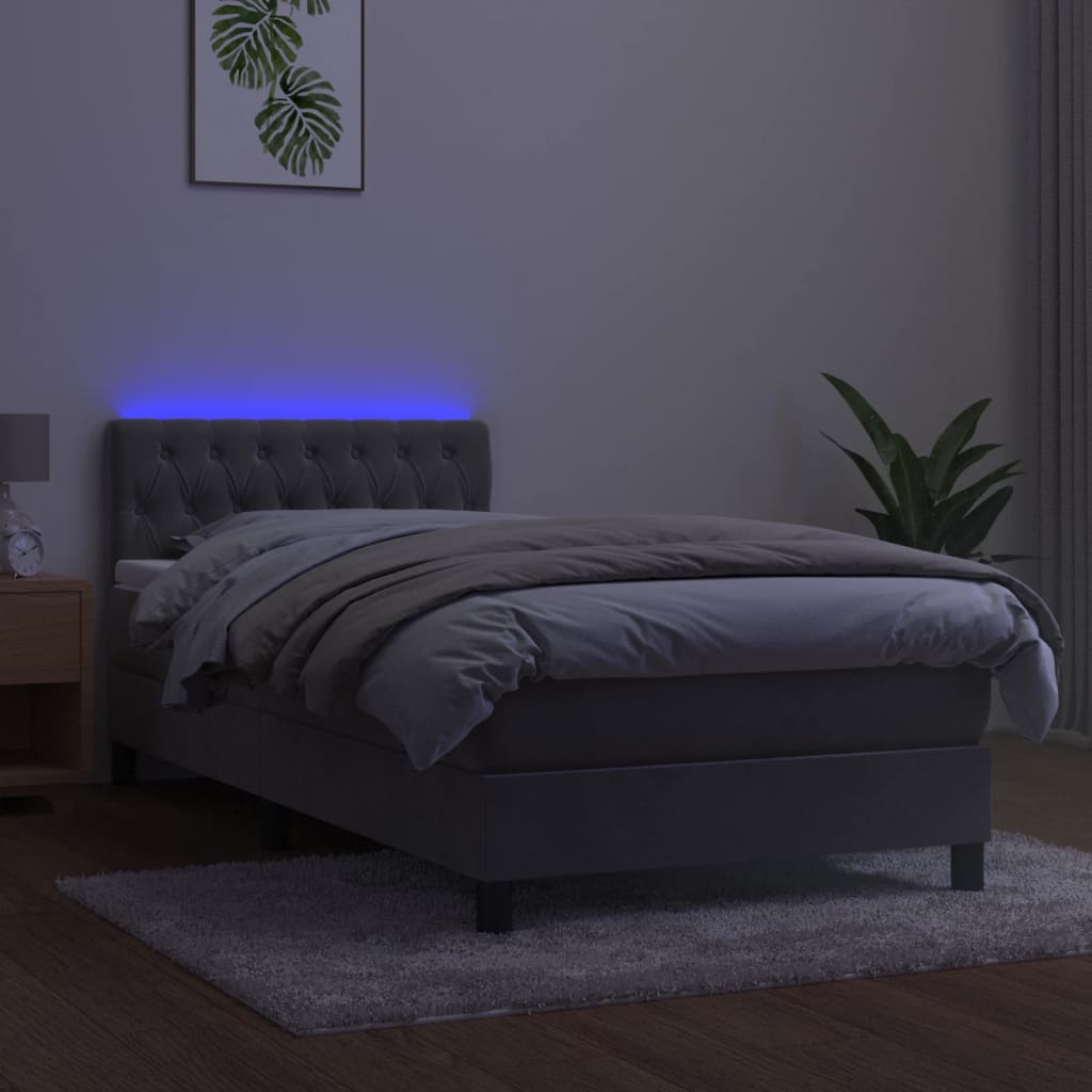 Sommier à lattes de lit avec matelas et LED Gris clair 90x200cm