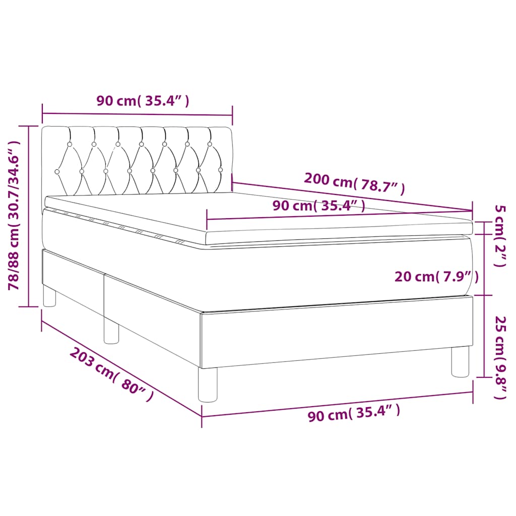 Sommier à lattes de lit avec matelas et LED Noir 90x200 cm - XIOS