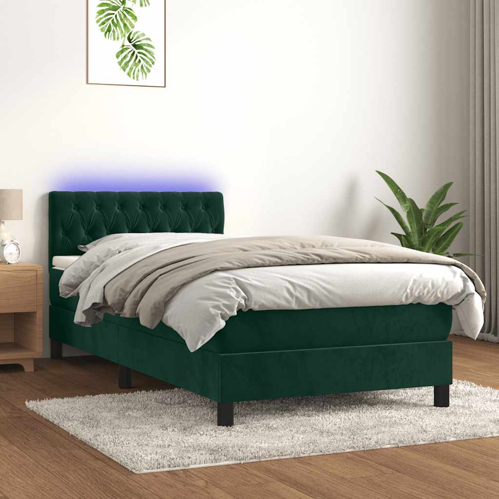 Sommier à lattes de lit avec matelas et LED Vert foncé 90x200cm - XIOS