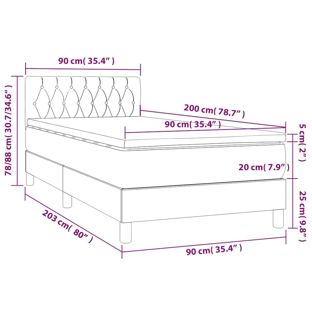 Sommier à lattes de lit avec matelas et LED Bleu foncé 90x200cm - XIOS