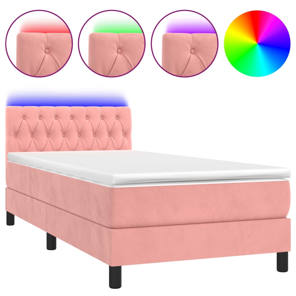 Sommier à lattes de lit avec matelas et LED Rose 90x200 cm - XIOS