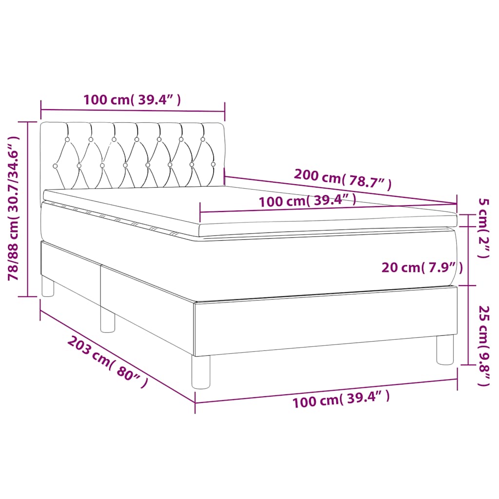 Sommier à lattes de lit avec matelas et LED Noir 100x200 cm - XIOS