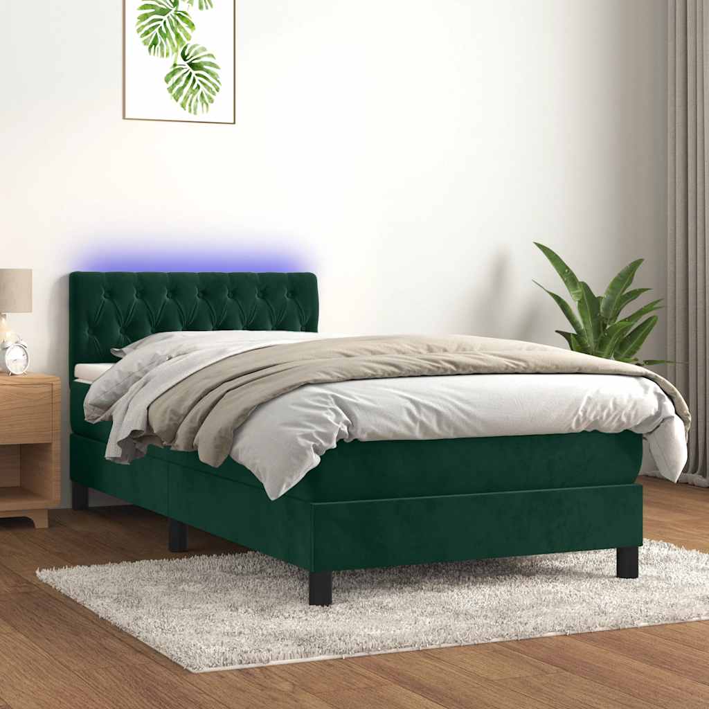 Sommier à lattes de lit avec matelas LED Vert foncé 100x200 cm - XIOS