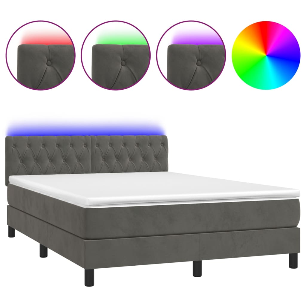 Sommier à lattes de lit avec matelas LED Gris foncé 140x190 cm - XIOS