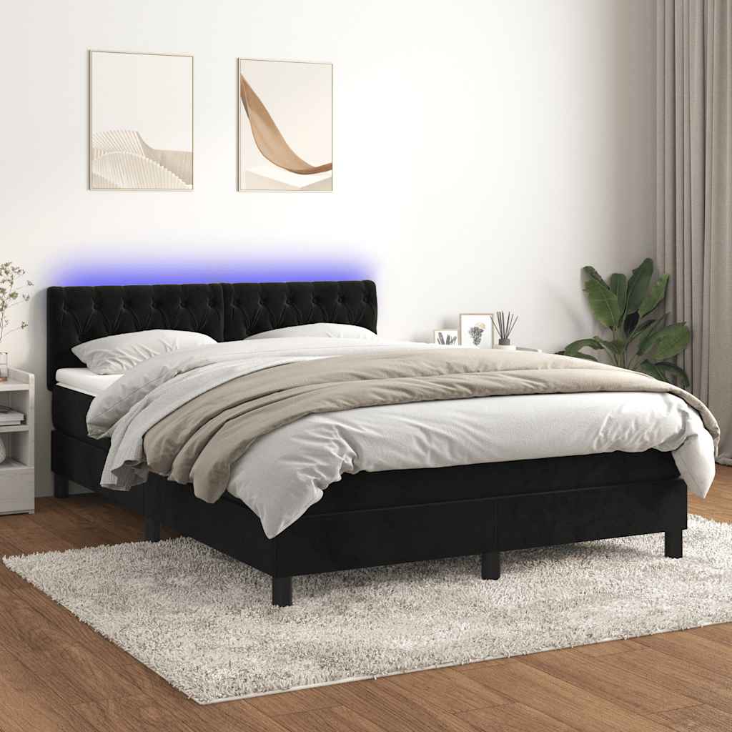 Sommier à lattes de lit avec matelas et LED Noir 140x190 cm - XIOS