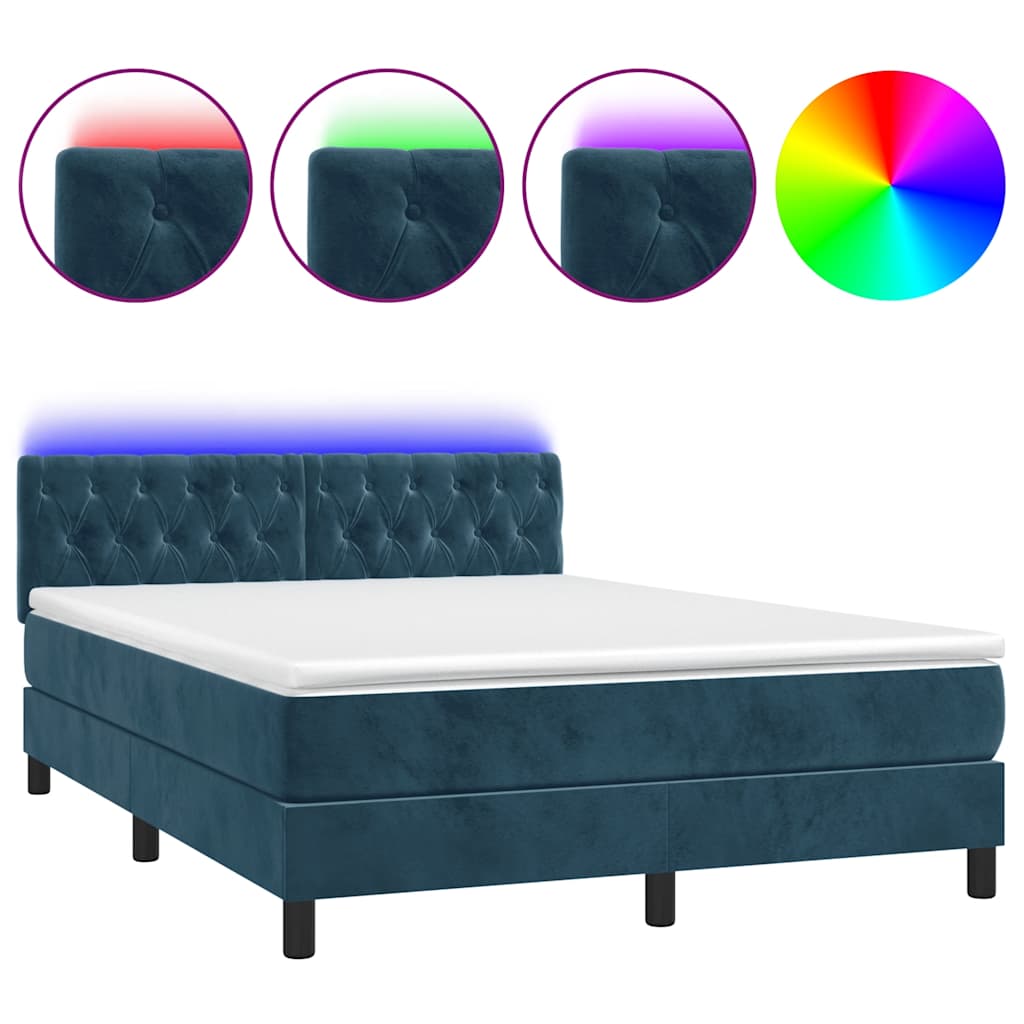 Sommier à lattes de lit avec matelas LED Bleu foncé 140x190 cm - XIOS
