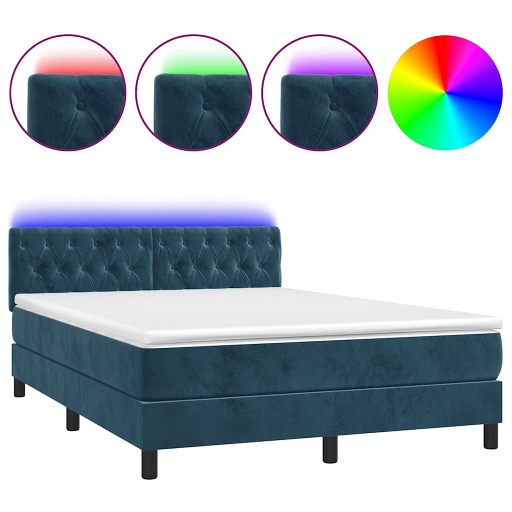 Sommier à lattes de lit avec matelas LED Bleu foncé 140x190 cm