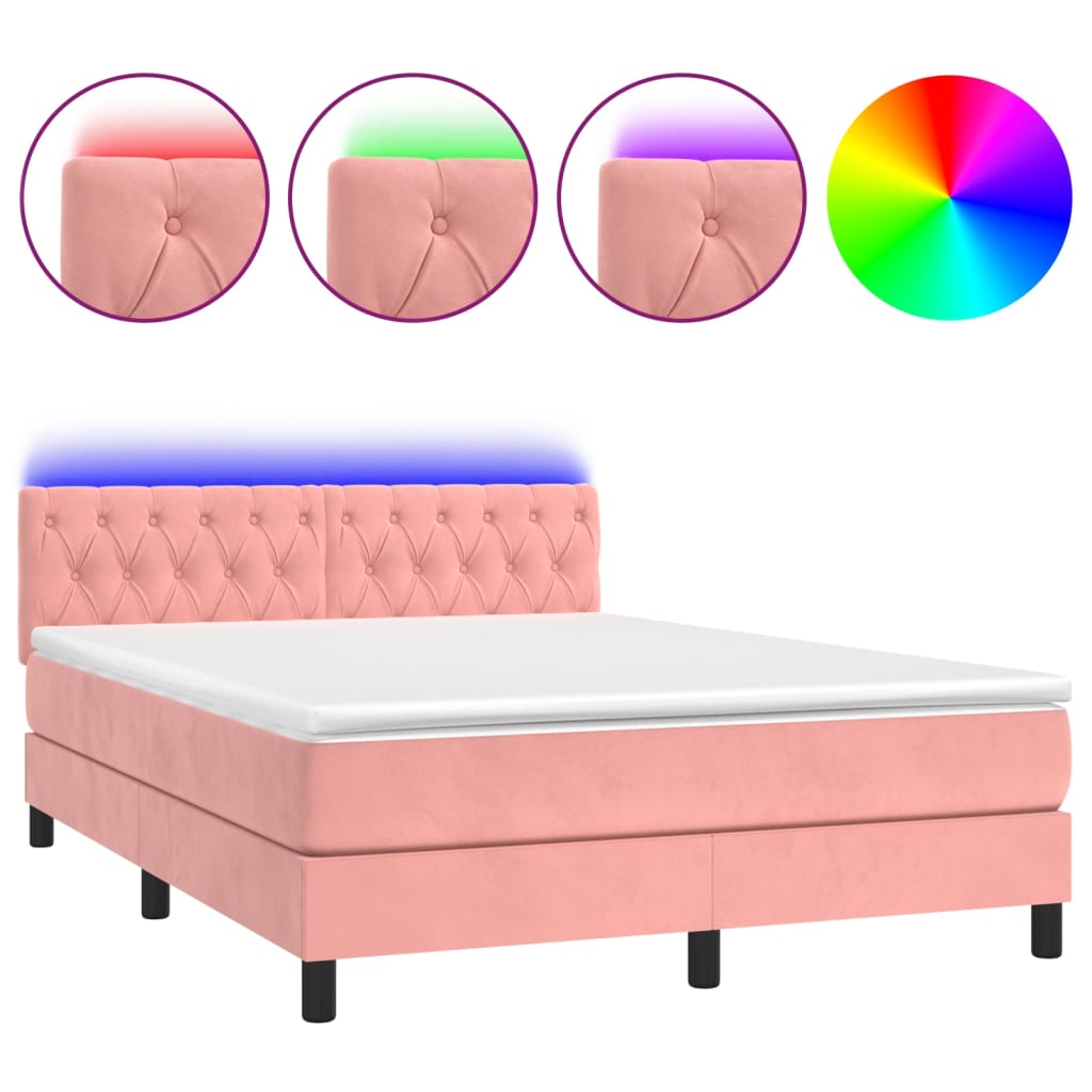 Sommier à lattes de lit avec matelas et LED Rose 140x190 cm - XIOS