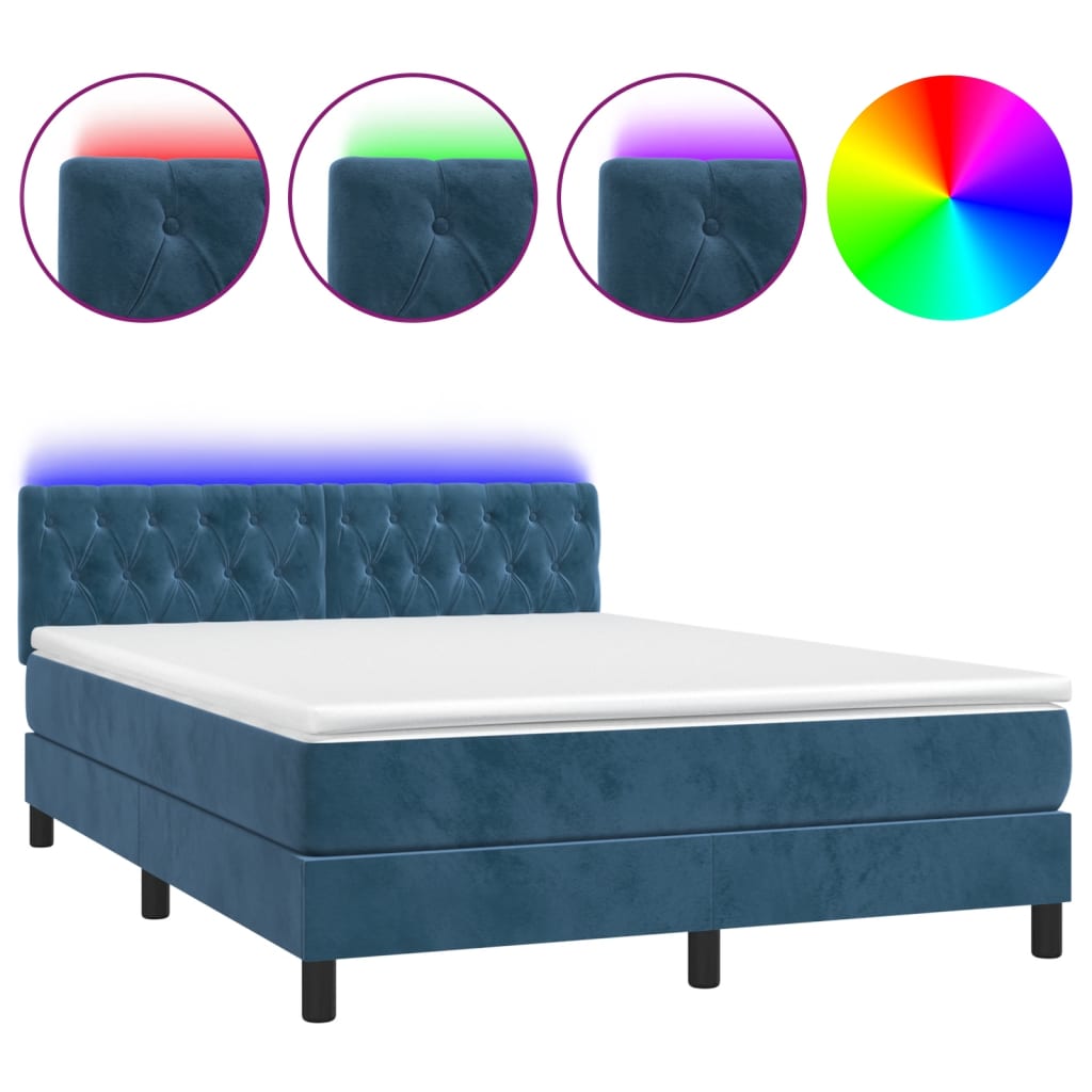 Sommier à lattes de lit avec matelas LED Bleu foncé 140x200 cm - XIOS