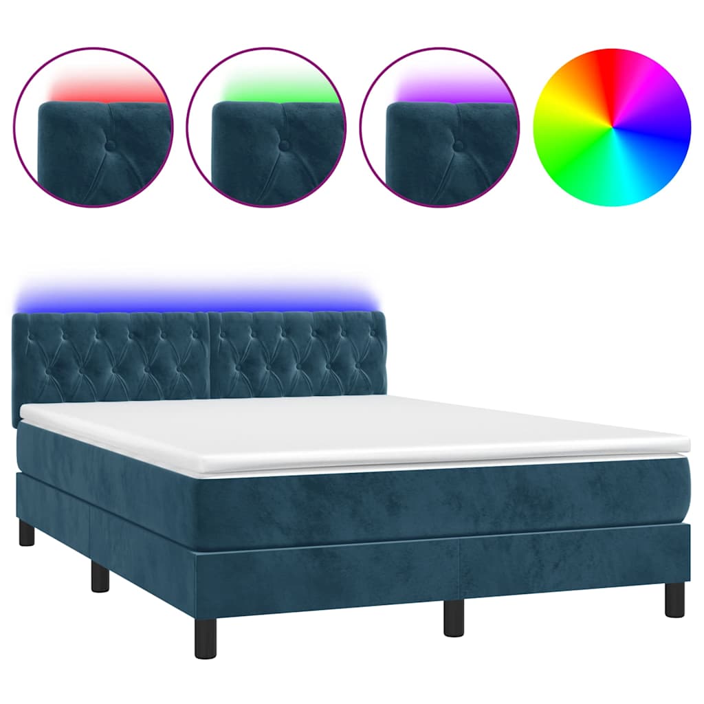Sommier à lattes de lit avec matelas LED Bleu foncé 140x200 cm - XIOS