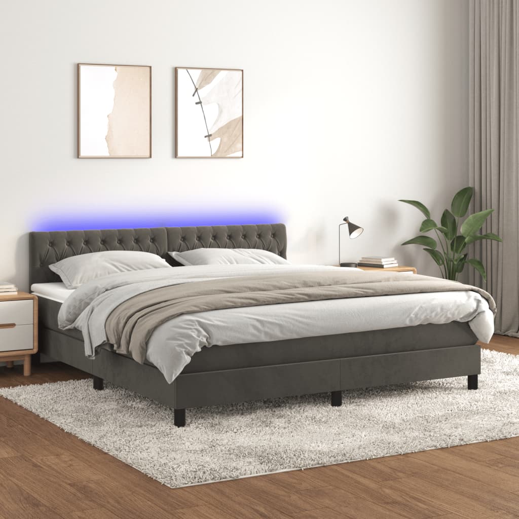 Sommier à lattes de lit avec matelas LED Gris foncé 160x200 cm - XIOS