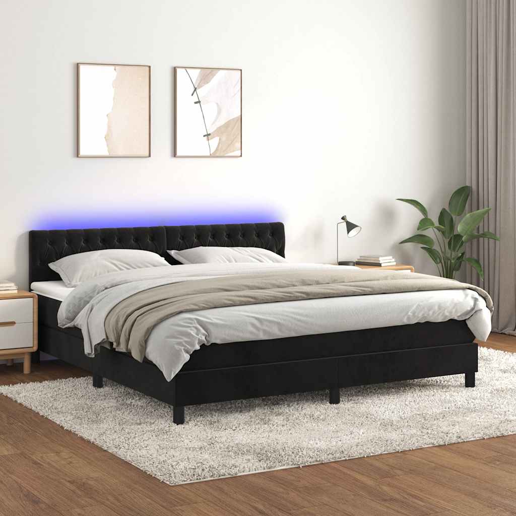 Sommier à lattes de lit avec matelas et LED Noir 160x200 cm - XIOS