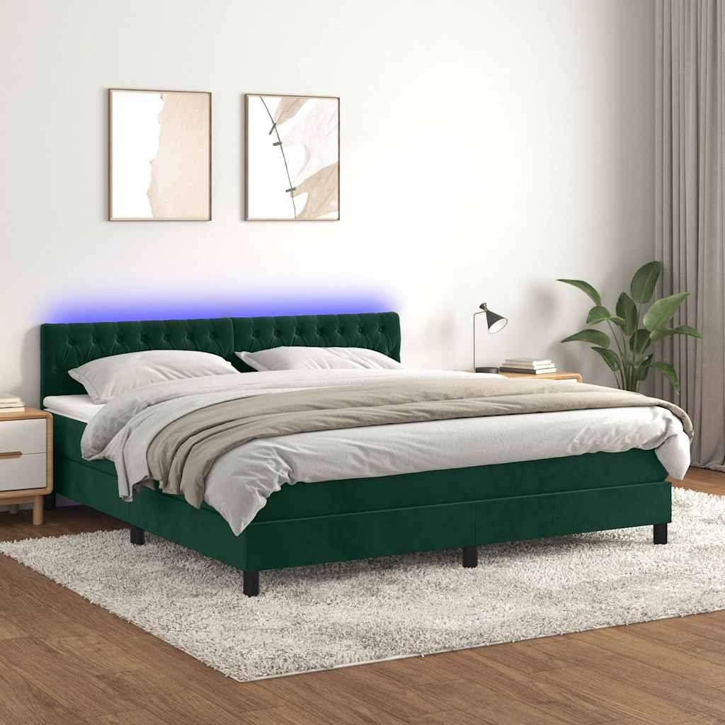 Sommier à lattes de lit avec matelas LED Vert foncé 160x200 cm