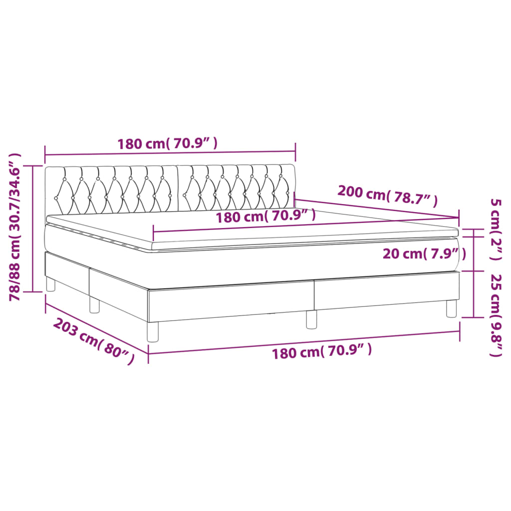 Sommier à lattes de lit avec matelas LED Gris foncé 180x200 cm - XIOS