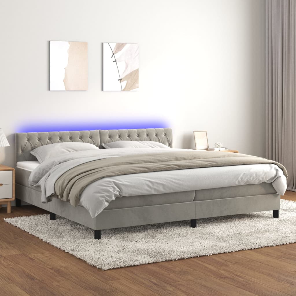 Sommier à lattes de lit avec matelas LED Gris clair 200x200 cm - XIOS