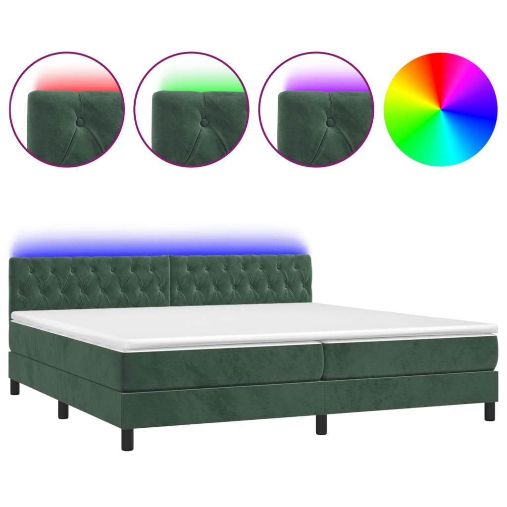 Sommier à lattes de lit avec matelas LED Vert foncé 200x200 cm - XIOS