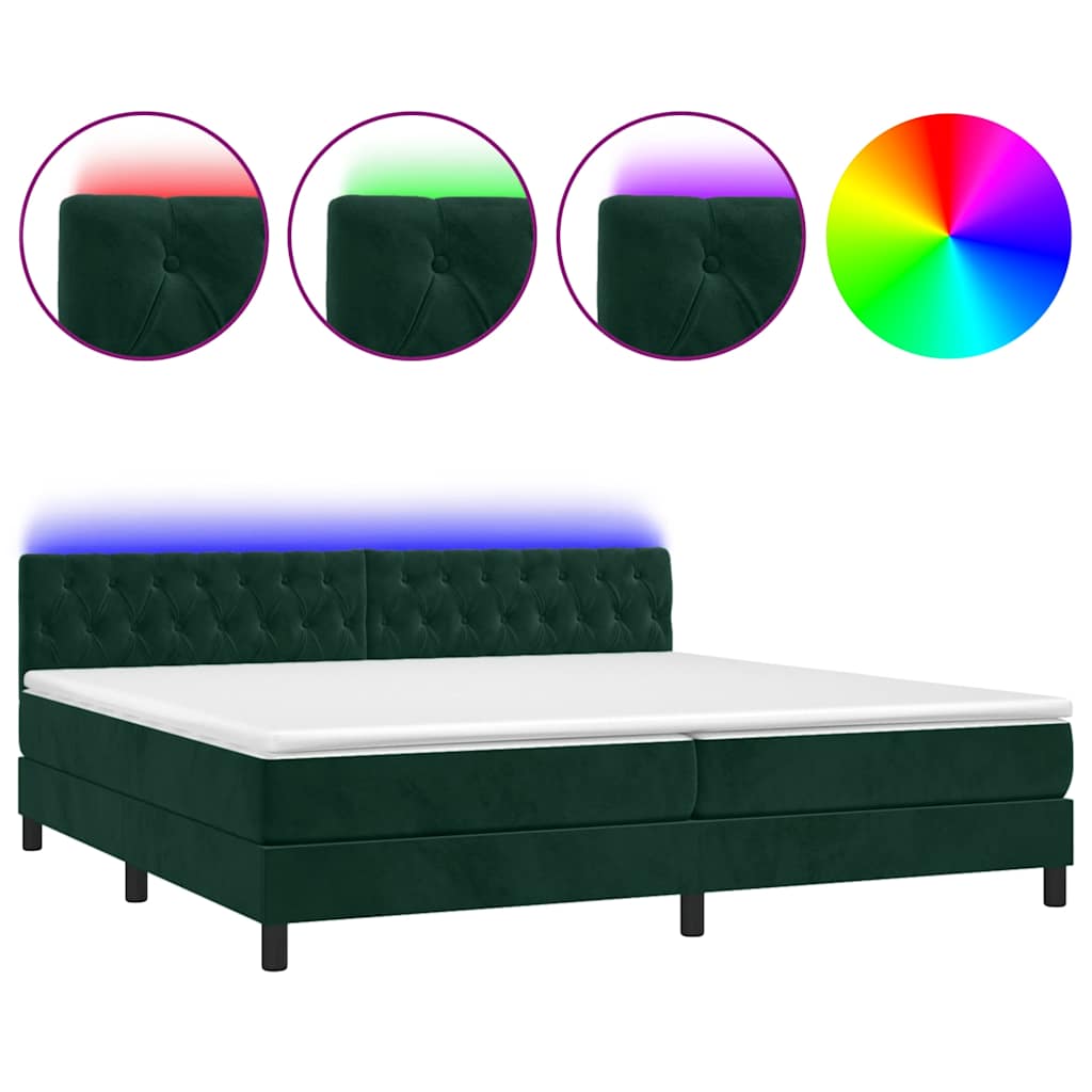 Sommier à lattes de lit avec matelas LED Vert foncé 200x200 cm - XIOS
