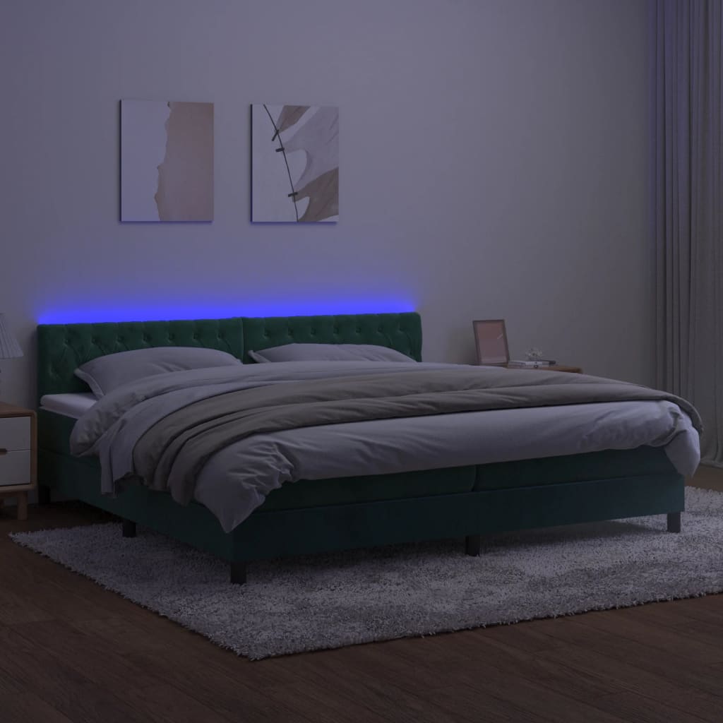 Sommier à lattes de lit avec matelas LED Vert foncé 200x200 cm - XIOS