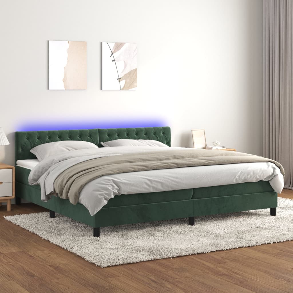 Sommier à lattes de lit avec matelas LED Vert foncé 200x200 cm - XIOS