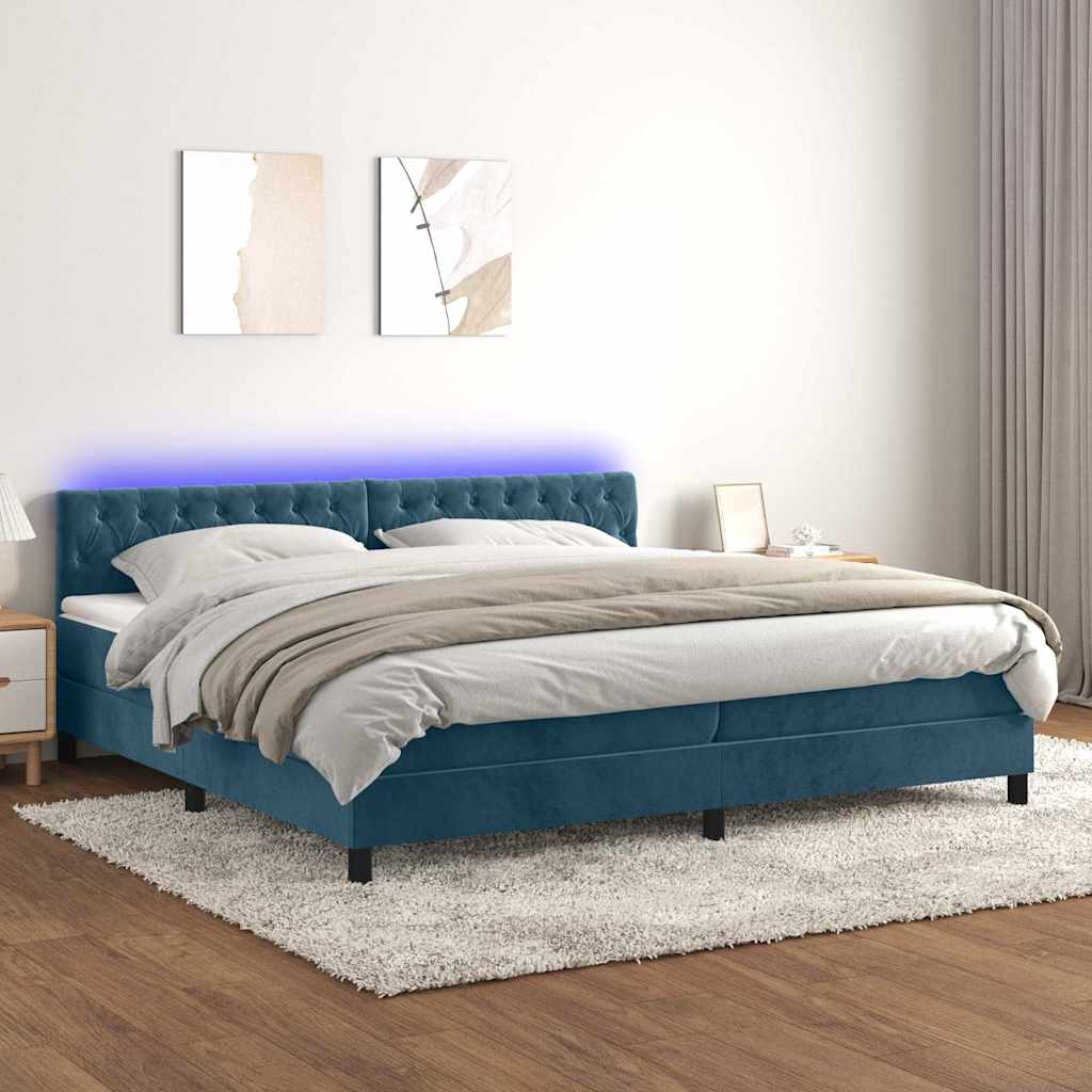 Sommier à lattes de lit avec matelas LED Bleu foncé 200x200 cm - XIOS