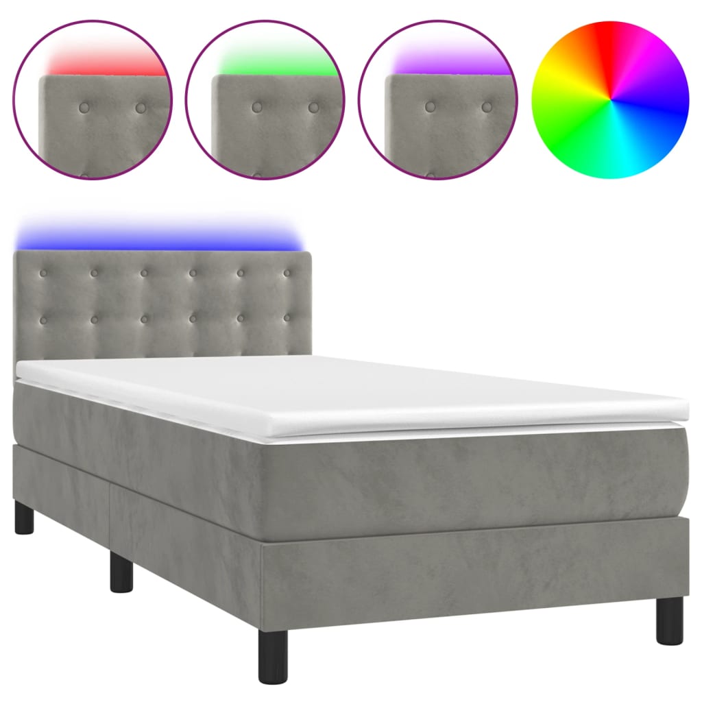 Sommier à lattes de lit avec matelas et LED Gris clair 90x190cm - XIOS