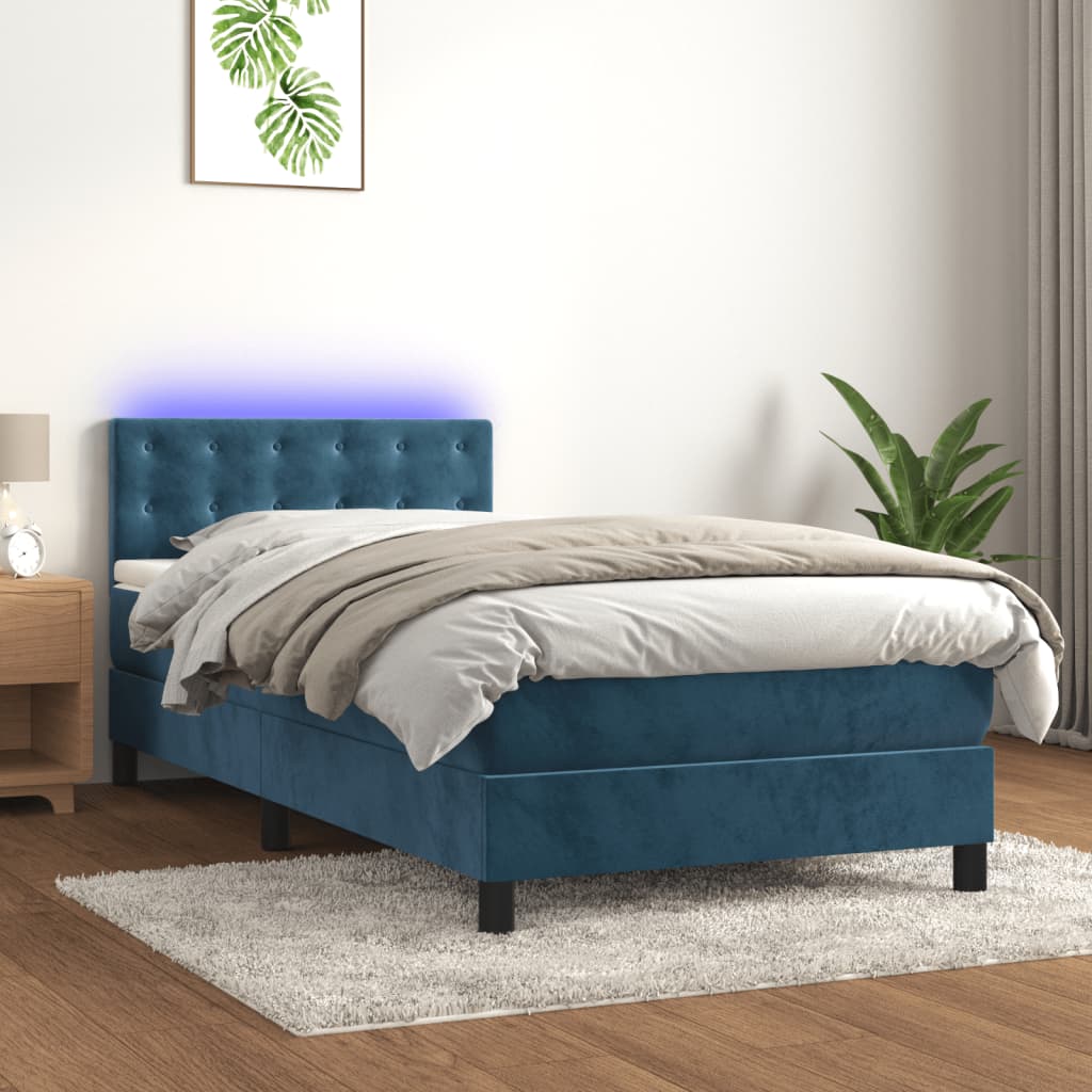 Sommier à lattes de lit avec matelas et LED Bleu foncé 90x190cm - XIOS