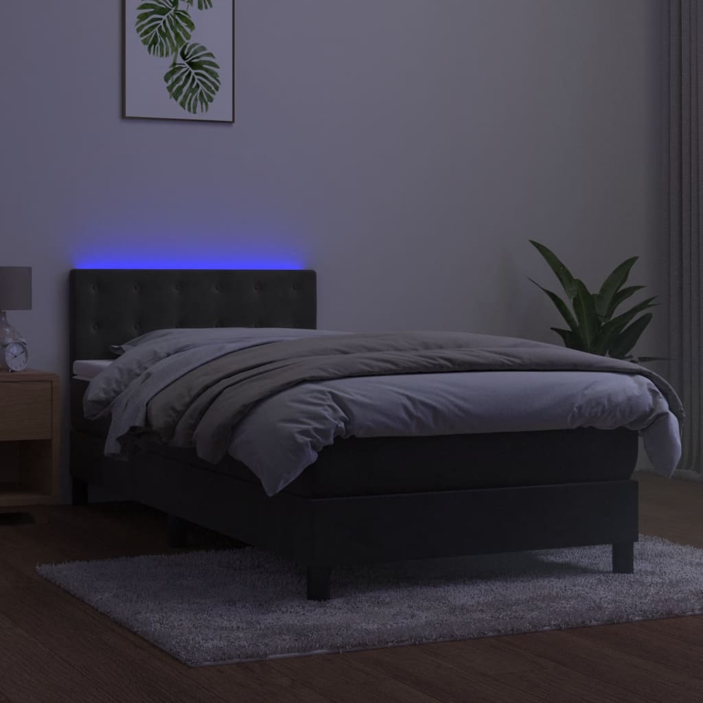 Sommier à lattes de lit avec matelas et LED Gris foncé 90x200cm - XIOS