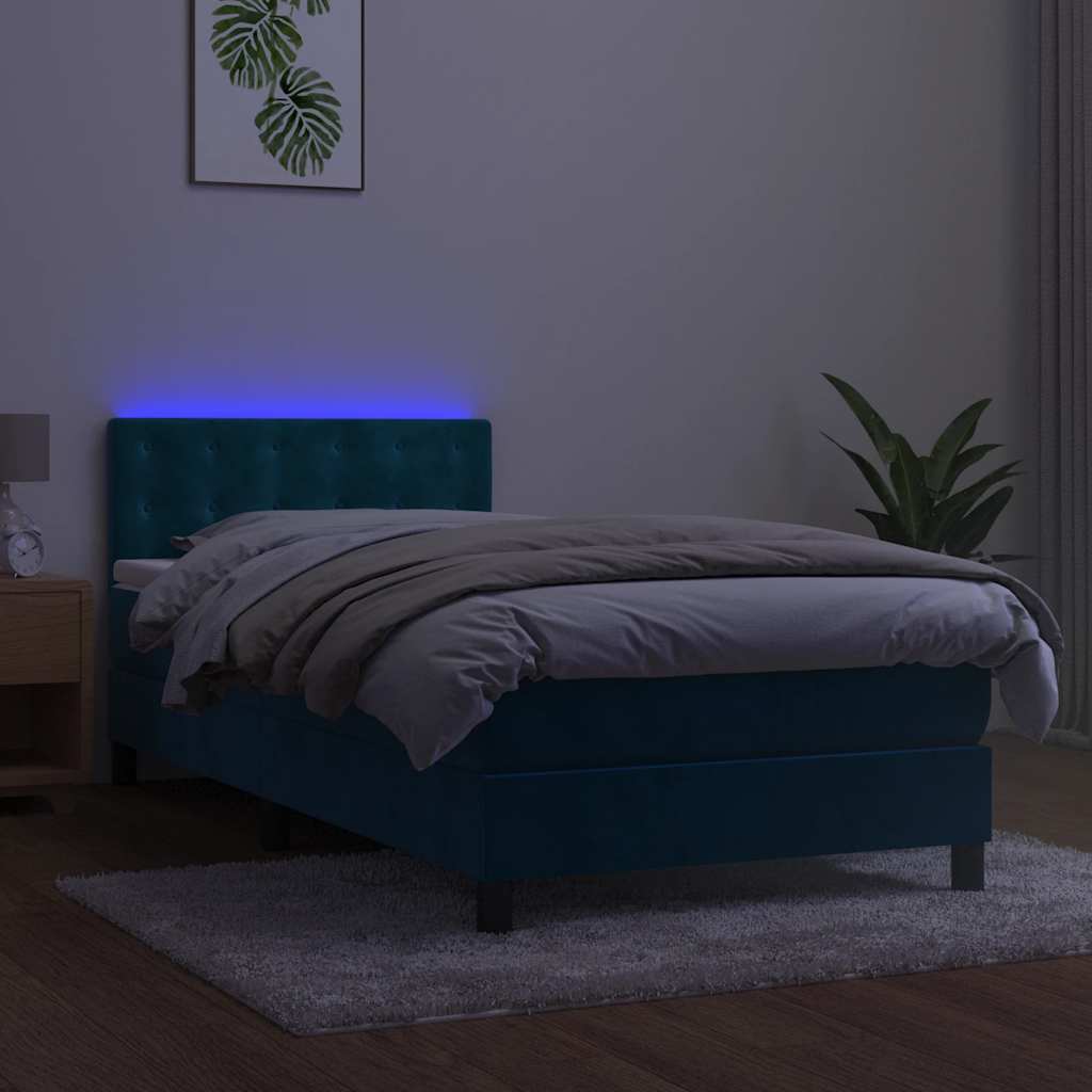 Sommier à lattes de lit avec matelas et LED Bleu foncé 90x200cm - XIOS