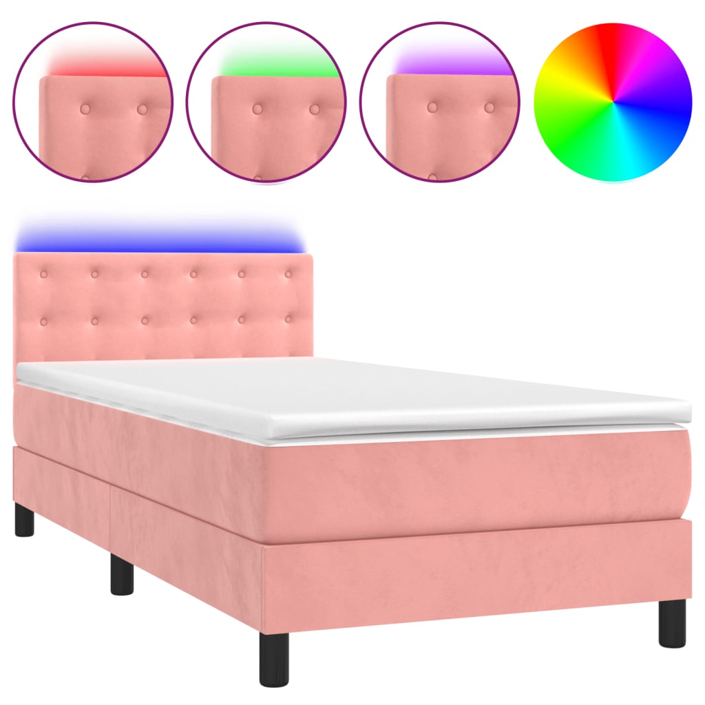 Sommier à lattes de lit avec matelas et LED Rose 90x200 cm - XIOS
