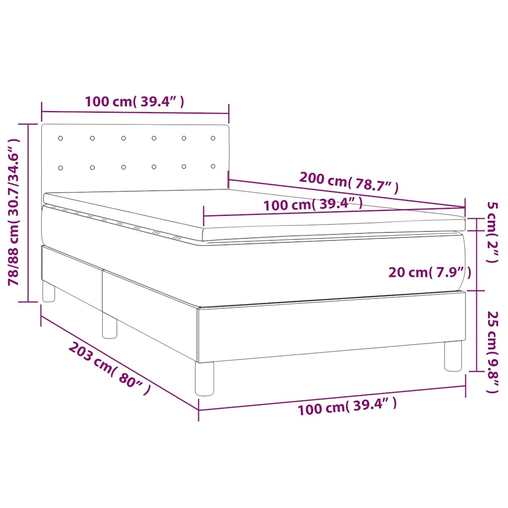 Sommier à lattes de lit avec matelas et LED Noir 100x200 cm - XIOS