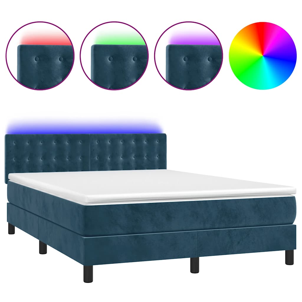 Sommier à lattes de lit avec matelas LED Bleu foncé 140x190 cm - XIOS