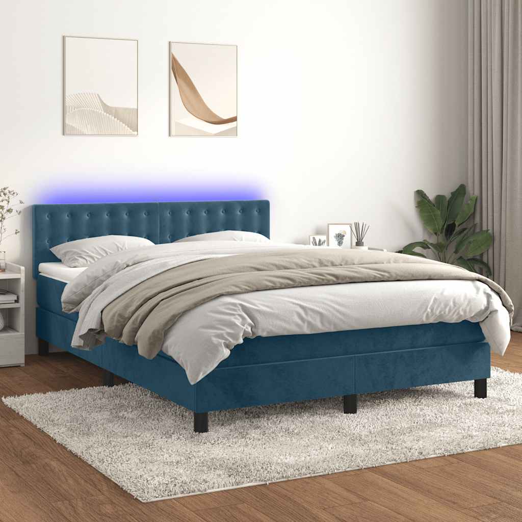 Sommier à lattes de lit avec matelas LED Bleu foncé 140x190 cm - XIOS