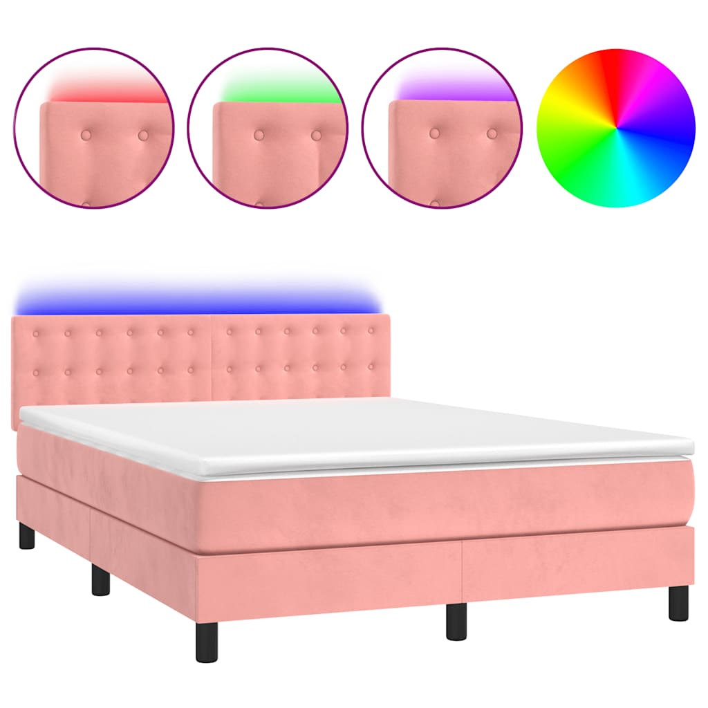 Sommier à lattes de lit avec matelas et LED Rose 140x190 cm - XIOS