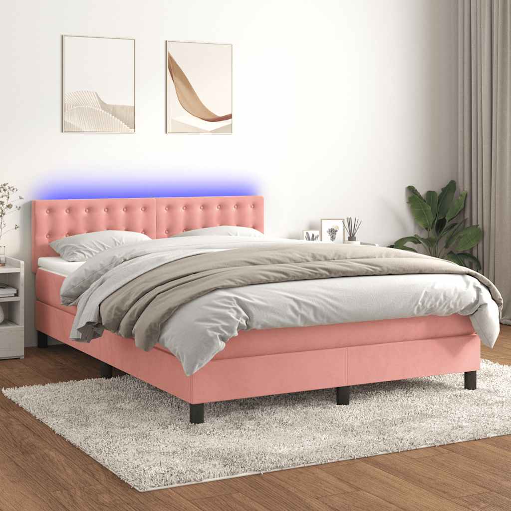 Sommier à lattes de lit avec matelas et LED Rose 140x190 cm - XIOS