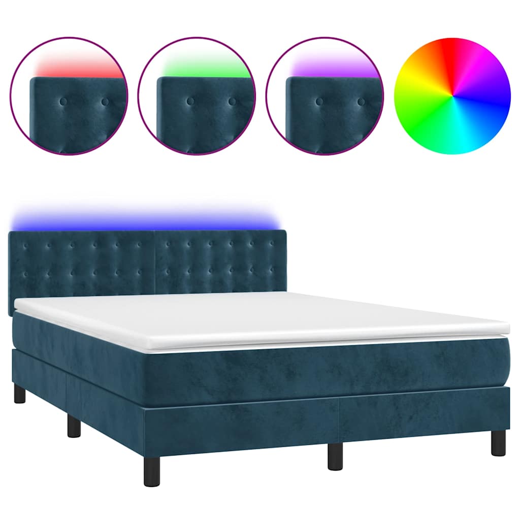 Sommier à lattes de lit matelas et LED Bleu foncé 140x200 cm - XIOS
