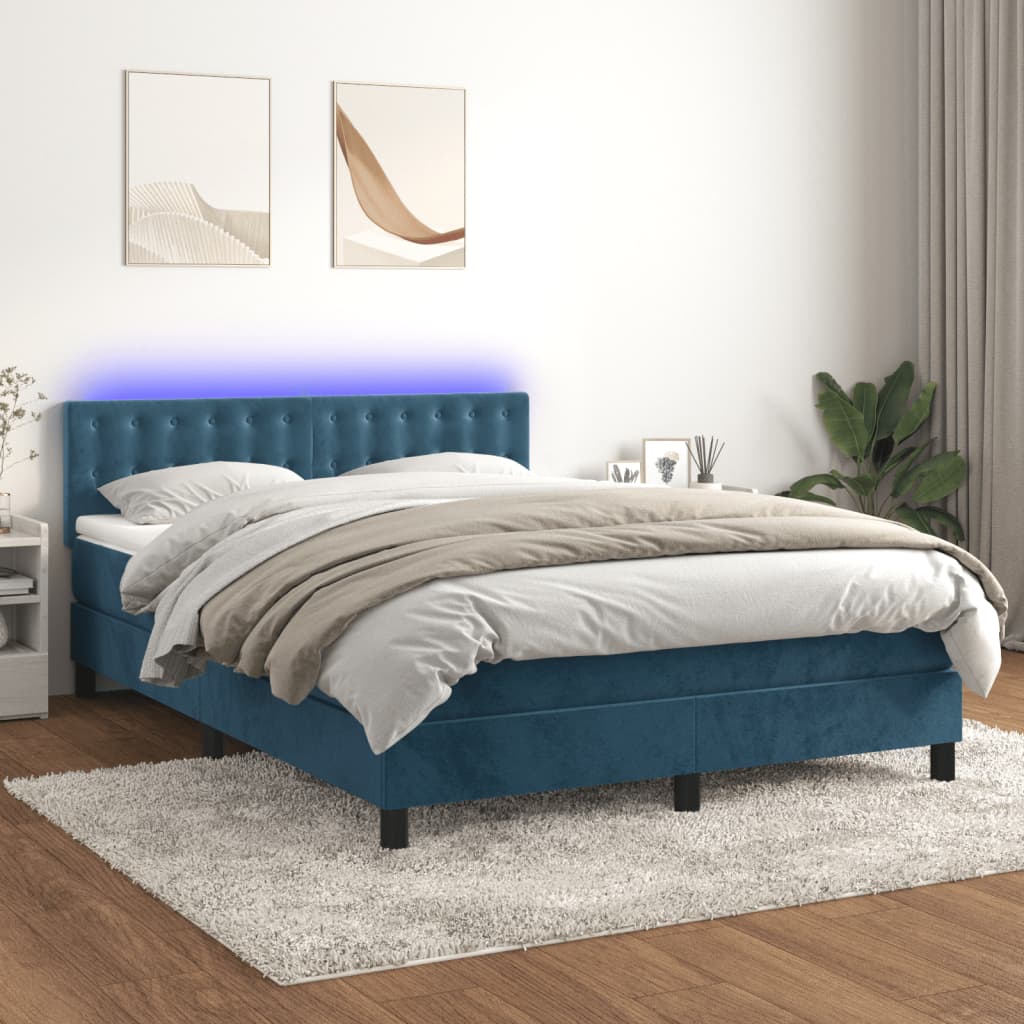 Sommier à lattes de lit matelas et LED Bleu foncé 140x200 cm - XIOS