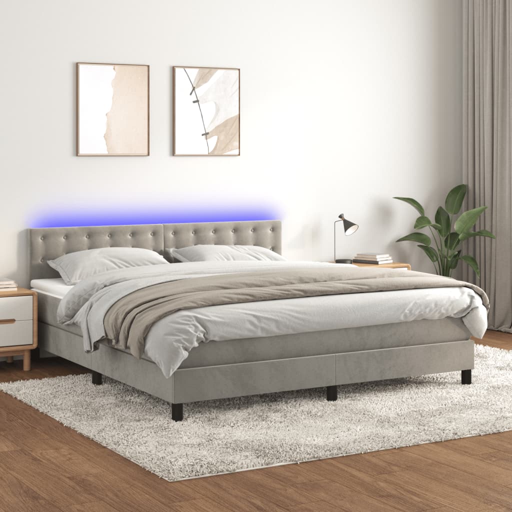 Sommier à lattes de lit matelas et LED Gris clair 160x200 cm - XIOS
