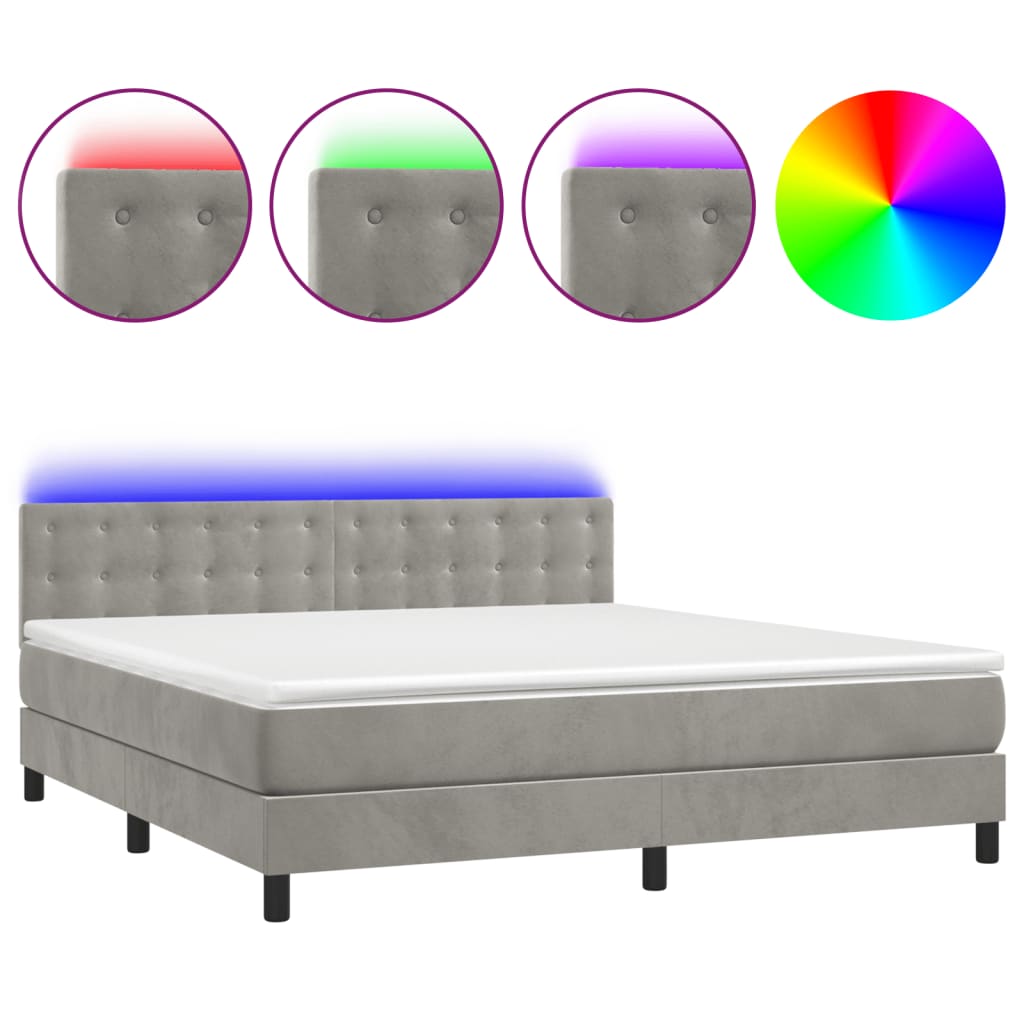 Sommier à lattes de lit matelas et LED Gris clair 180x200 cm - XIOS