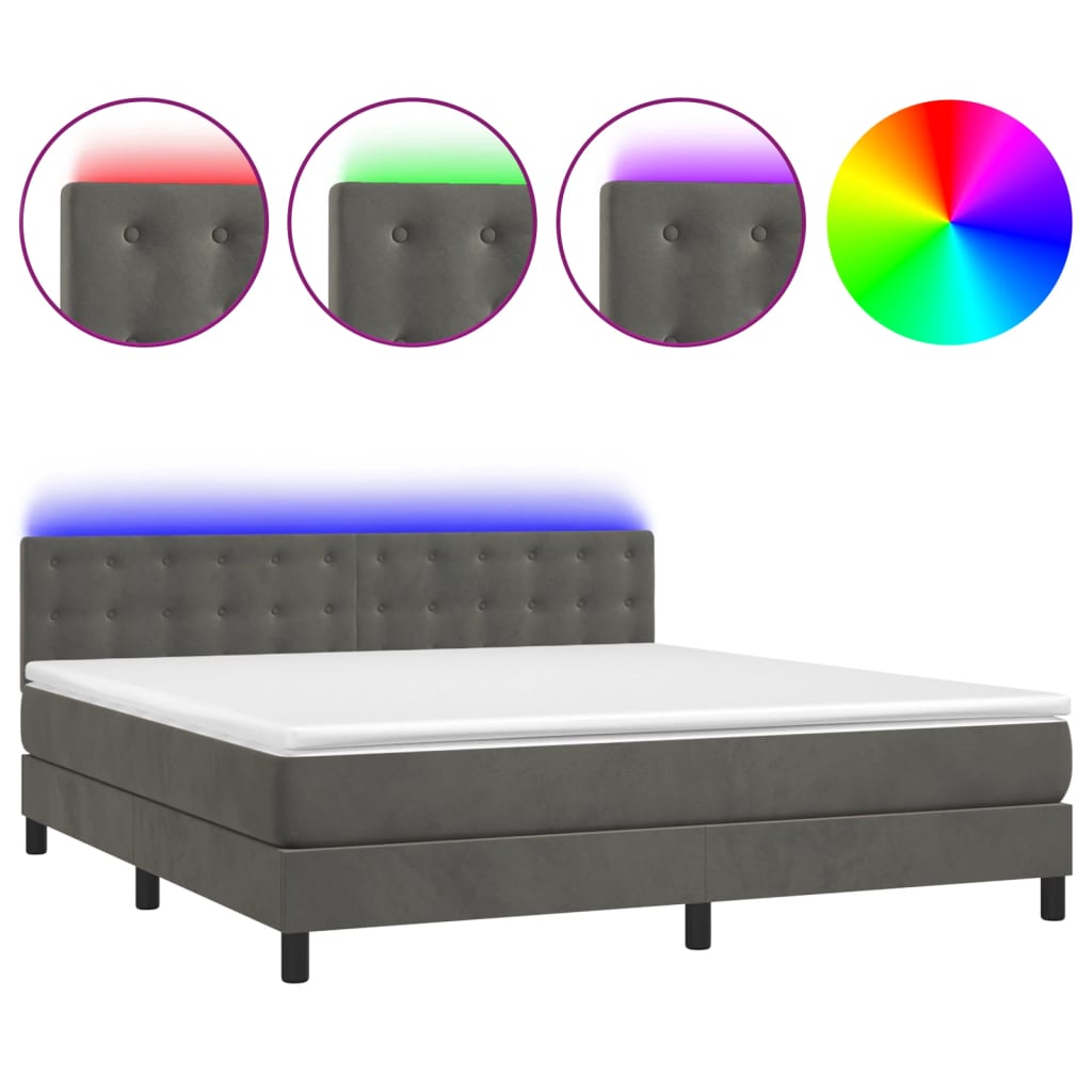 Sommier à lattes de lit matelas et LED Gris foncé 180x200 cm - XIOS