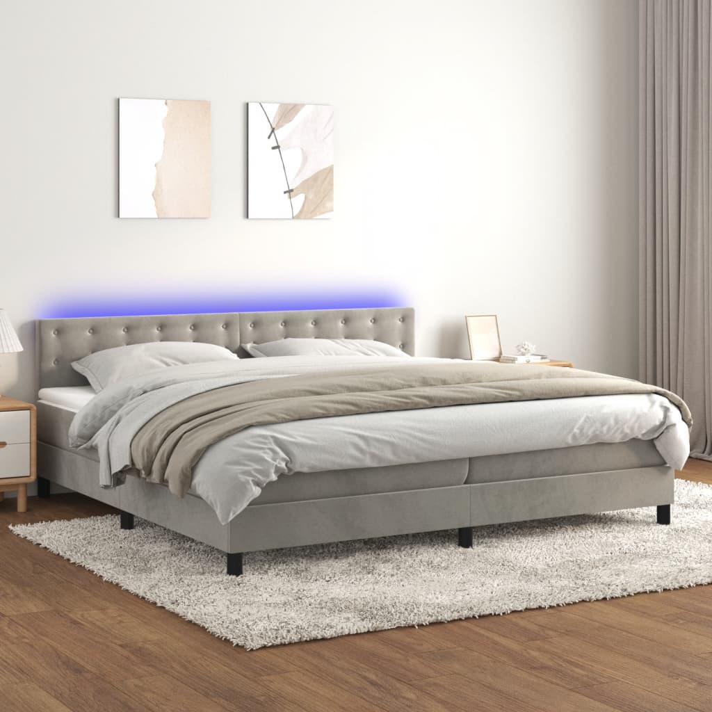 Sommier à lattes de lit matelas et LED Gris clair 200x200 cm - XIOS