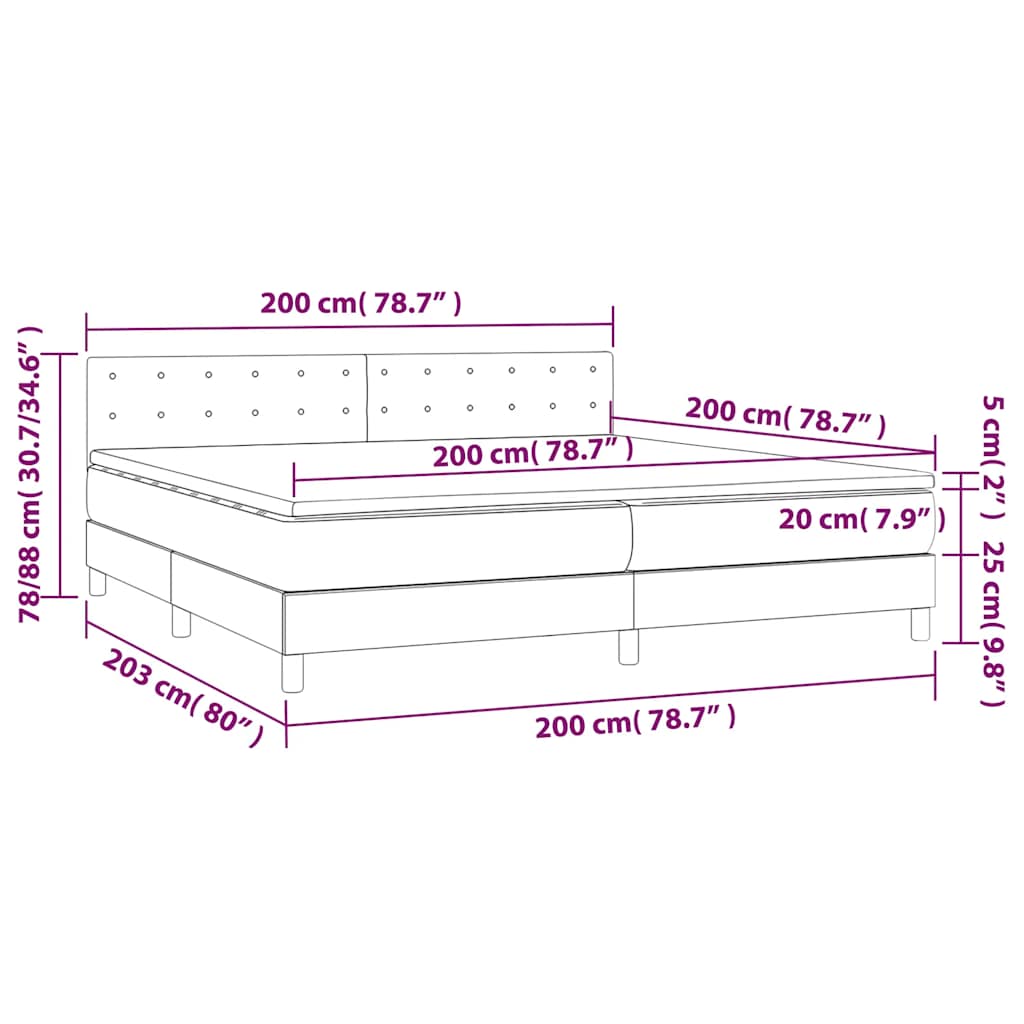 Sommier à lattes de lit avec matelas et LED Noir 200x200 cm - XIOS