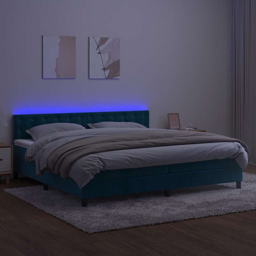 Sommier à lattes de lit matelas et LED Bleu foncé 200x200 cm - XIOS