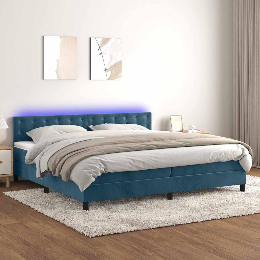 Sommier à lattes de lit matelas et LED Bleu foncé 200x200 cm - XIOS