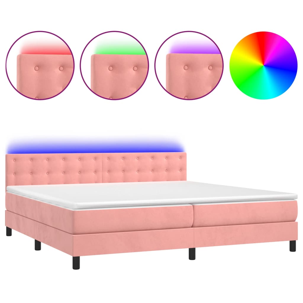 Sommier à lattes de lit avec matelas et LED Rose 200x200 cm - XIOS