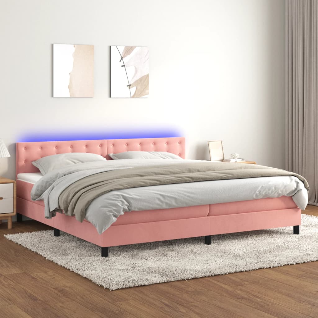Sommier à lattes de lit avec matelas et LED Rose 200x200 cm - XIOS
