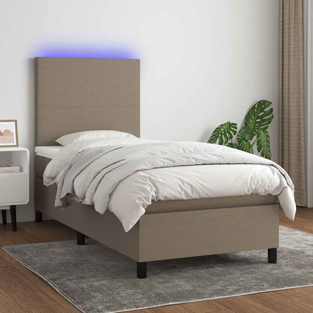 Sommier à lattes de lit et matelas et LED Taupe 80x200 cm Tissu