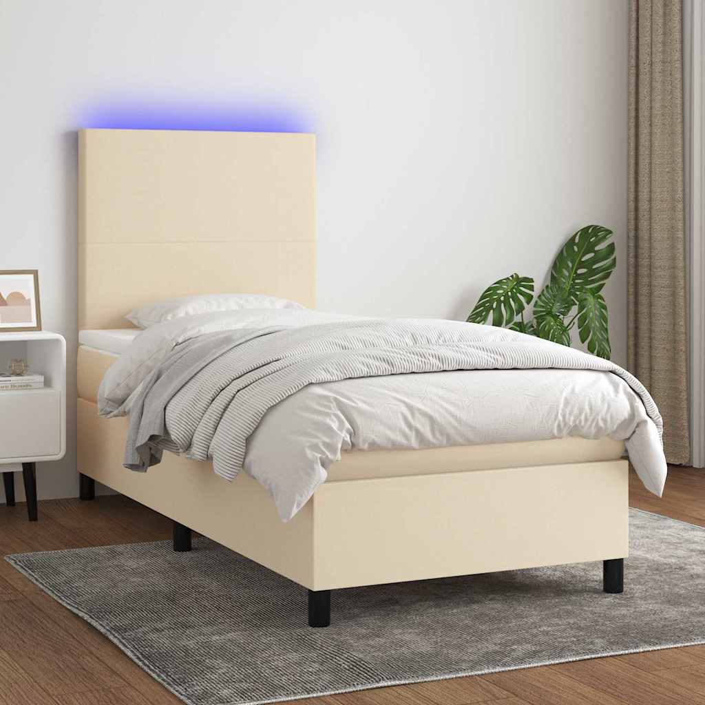 Sommier à lattes de lit et matelas et LED Crème 80x200cm Tissu