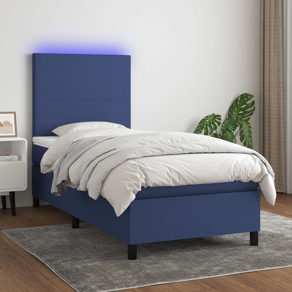 Sommier à lattes de lit avec matelas et LED Bleu 80x200cm Tissu - XIOS