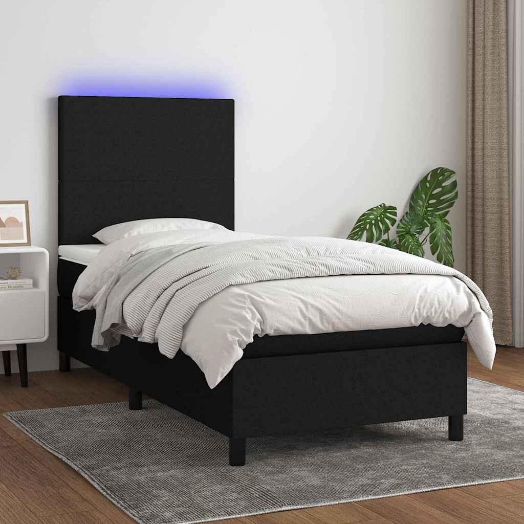 Sommier à lattes de lit avec matelas et LED Noir 90x190cm Tissu - XIOS